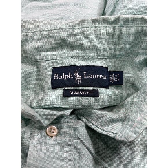 Ralph Lauren Mens Classic Fit Long Sleeve Shirt Size 17 1/2 32-33 Green Top - Picture 3 of 7